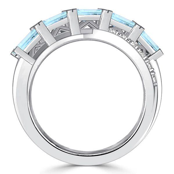 Aquamarine Baguette Criss-Cross Wedding Band in Sterling Silver (1.67 CT TW)