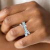 Aquamarine Baguette Criss-Cross Wedding Band in Sterling Silver (1.67 CT TW)