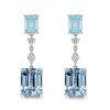 Emerald Cut Blue Topaz Drop Earrings in Sterling Silver with Rhodium Finish