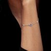 Vintage Blue Sapphire Halo Chain Bracelet in Sterling Silver