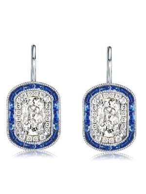 Double Halo Drop Earrings - 925 Sterling Silver, 3.20 CT. TW.