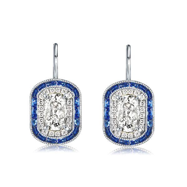 Double Halo Drop Earrings - 925 Sterling Silver, 3.20 CT. TW.