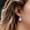 Double Halo Drop Earrings - 925 Sterling Silver, 3.20 CT. TW.