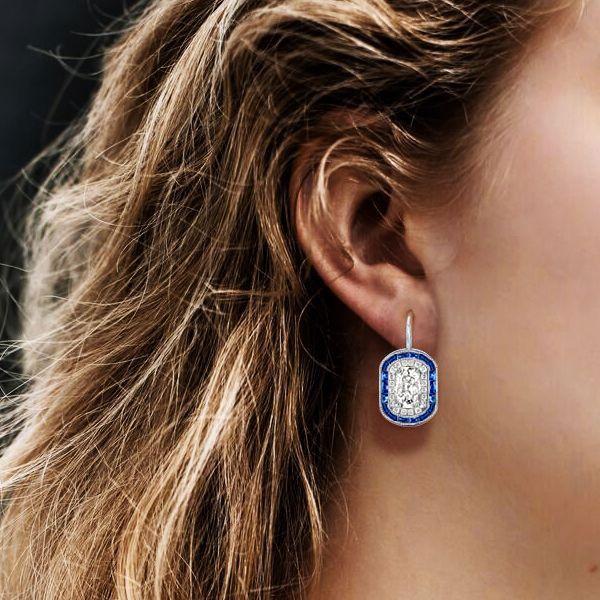 Double Halo Drop Earrings - 925 Sterling Silver, 3.20 CT. TW.