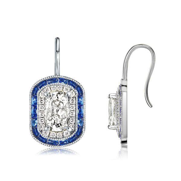 Double Halo Drop Earrings - 925 Sterling Silver, 3.20 CT. TW.
