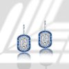 Double Halo Drop Earrings - 925 Sterling Silver, 3.20 CT. TW.