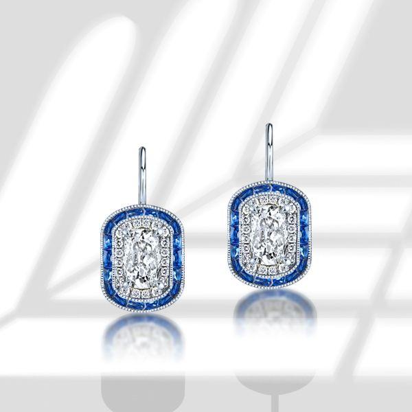 Double Halo Drop Earrings - 925 Sterling Silver, 3.20 CT. TW.