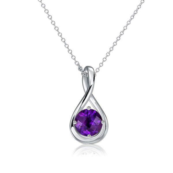Amethyst Pendant Necklace for Women - 925 Sterling Silver Round Cut Drop