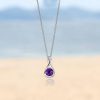 Amethyst Pendant Necklace for Women - 925 Sterling Silver Round Cut Drop