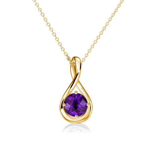 Amethyst Pendant Necklace for Women - 925 Sterling Silver Round Cut Drop