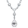 Sterling Silver Halo Pear & Round Pendant Necklace - 18 Inch Chain
