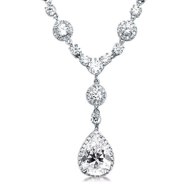 Sterling Silver Halo Pear & Round Pendant Necklace - 18 Inch Chain