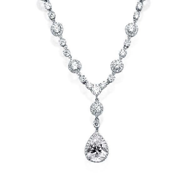 Sterling Silver Halo Pear & Round Pendant Necklace - 18 Inch Chain