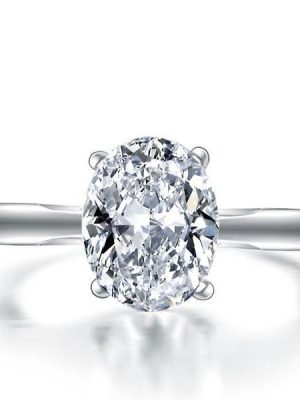 Oval White Sapphire Solitaire Engagement Ring - 925 Sterling Silver