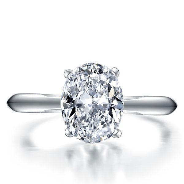 Oval White Sapphire Solitaire Engagement Ring - 925 Sterling Silver