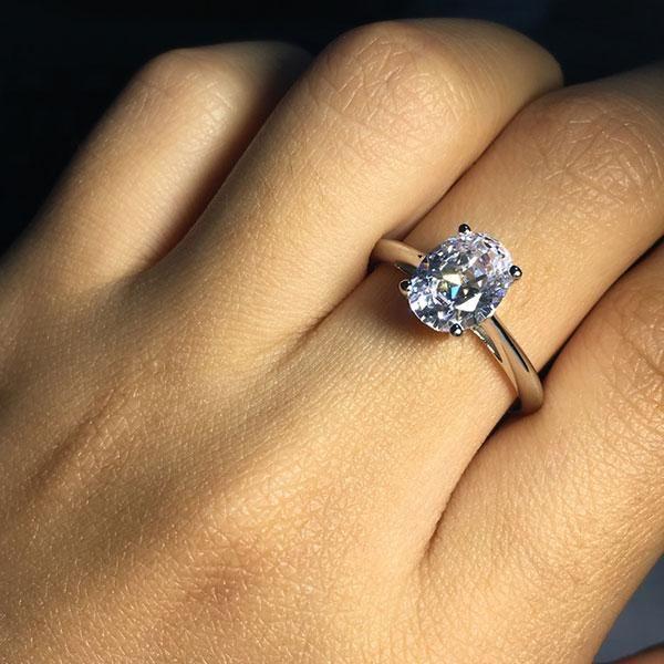 Oval White Sapphire Solitaire Engagement Ring - 925 Sterling Silver