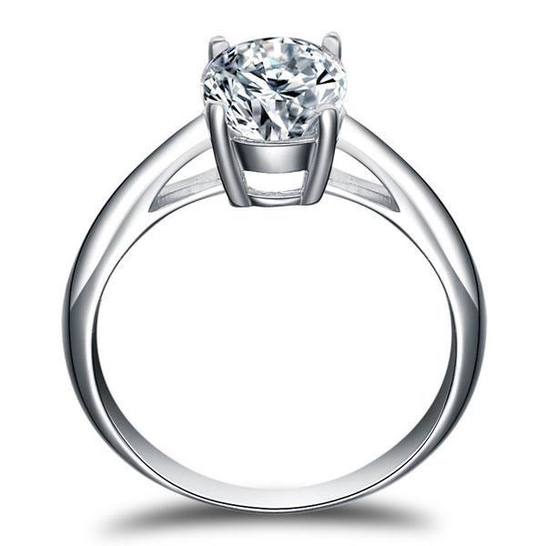 Oval White Sapphire Solitaire Engagement Ring - 925 Sterling Silver