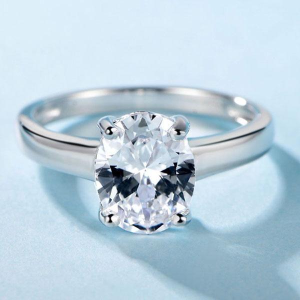 Oval White Sapphire Solitaire Engagement Ring - 925 Sterling Silver