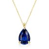 Pear Cut Blue Solitaire Pendant Necklace - 925 Sterling Silver