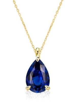 Pear Cut Blue Solitaire Pendant Necklace - 925 Sterling Silver