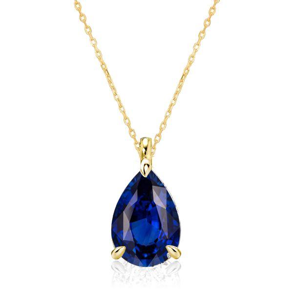 Pear Cut Blue Solitaire Pendant Necklace - 925 Sterling Silver