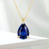 Pear Cut Blue Solitaire Pendant Necklace - 925 Sterling Silver