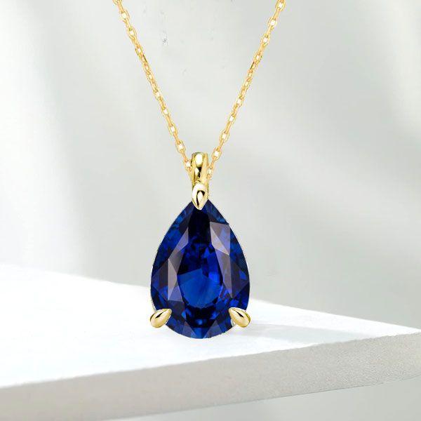 Pear Cut Blue Solitaire Pendant Necklace - 925 Sterling Silver