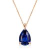 Pear Cut Blue Solitaire Pendant Necklace - 925 Sterling Silver