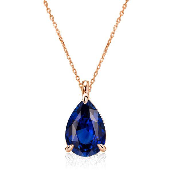 Pear Cut Blue Solitaire Pendant Necklace - 925 Sterling Silver