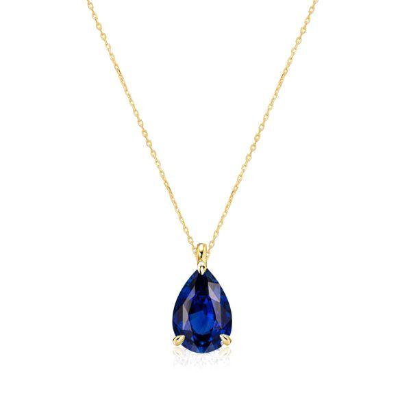 Pear Cut Blue Solitaire Pendant Necklace - 925 Sterling Silver