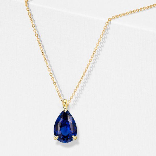 Pear Cut Blue Solitaire Pendant Necklace - 925 Sterling Silver