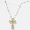 Yellow Topaz Cushion Cut Cross Pendant Necklace in Sterling Silver - Choose Your Length