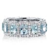 Aquamarine Halo Cushion Cut Wedding Band in Sterling Silver