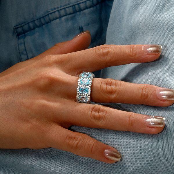 Aquamarine Halo Cushion Cut Wedding Band in Sterling Silver