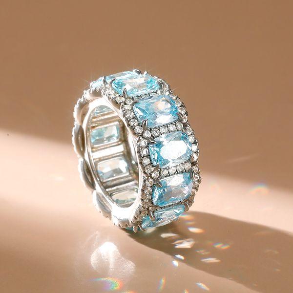 Aquamarine Halo Cushion Cut Wedding Band in Sterling Silver