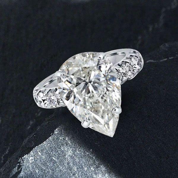 Pear Cut Sterling Silver Engagement Ring - 9 CT Center Stone