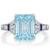 Art Deco Aquamarine Engagement Ring - Milgrain Sterling Silver