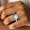 Art Deco Aquamarine Engagement Ring - Milgrain Sterling Silver