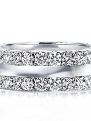 Triple Row Created White Sapphire Wedding Band - Sterling Silver