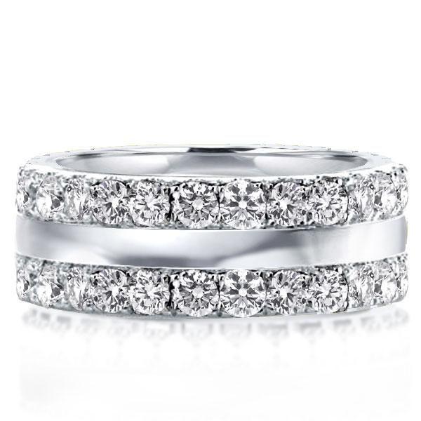 Triple Row Created White Sapphire Wedding Band - Sterling Silver