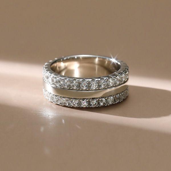 Triple Row Created White Sapphire Wedding Band - Sterling Silver