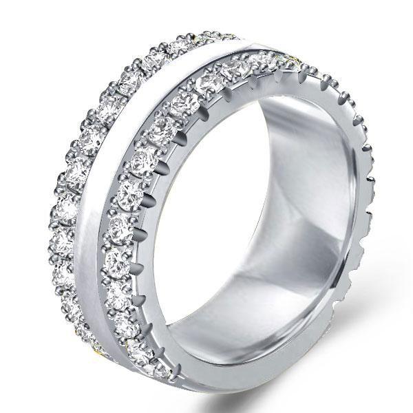 Triple Row Created White Sapphire Wedding Band - Sterling Silver