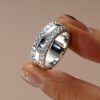 Triple Row Created White Sapphire Wedding Band - Sterling Silver