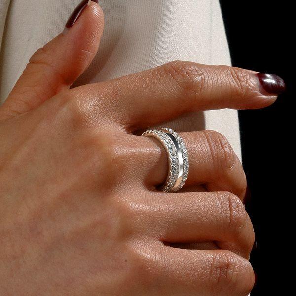 Triple Row Created White Sapphire Wedding Band - Sterling Silver