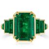 Emerald Cut Green Simulated Emerald Engagement Ring - 18K Gold Plated Sterling Silver