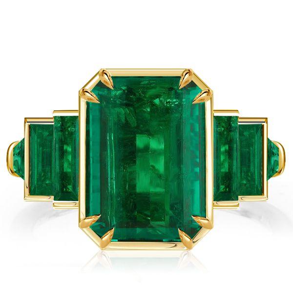 Emerald Cut Green Simulated Emerald Engagement Ring - 18K Gold Plated Sterling Silver
