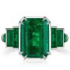 Emerald Cut Green Simulated Emerald Engagement Ring - 18K Gold Plated Sterling Silver