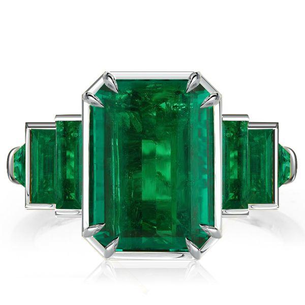 Emerald Cut Green Simulated Emerald Engagement Ring - 18K Gold Plated Sterling Silver