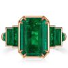 Emerald Cut Green Simulated Emerald Engagement Ring - 18K Gold Plated Sterling Silver