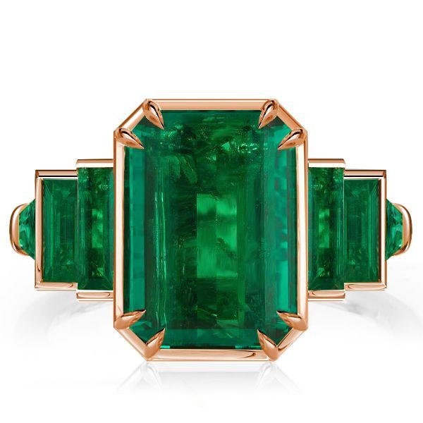 Emerald Cut Green Simulated Emerald Engagement Ring - 18K Gold Plated Sterling Silver